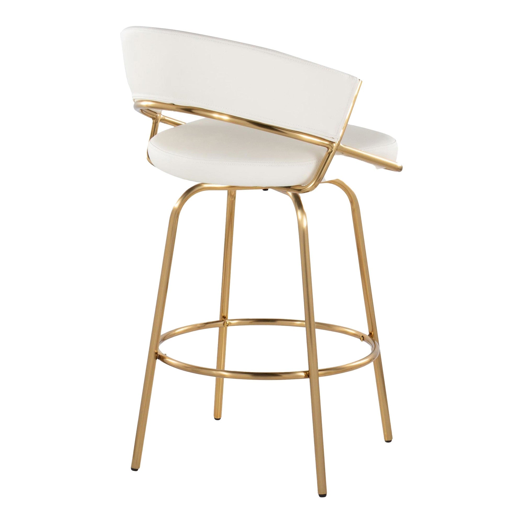 Jie Fixed-Height Counter Stool - Set of 2 - Gold Metal, White PU