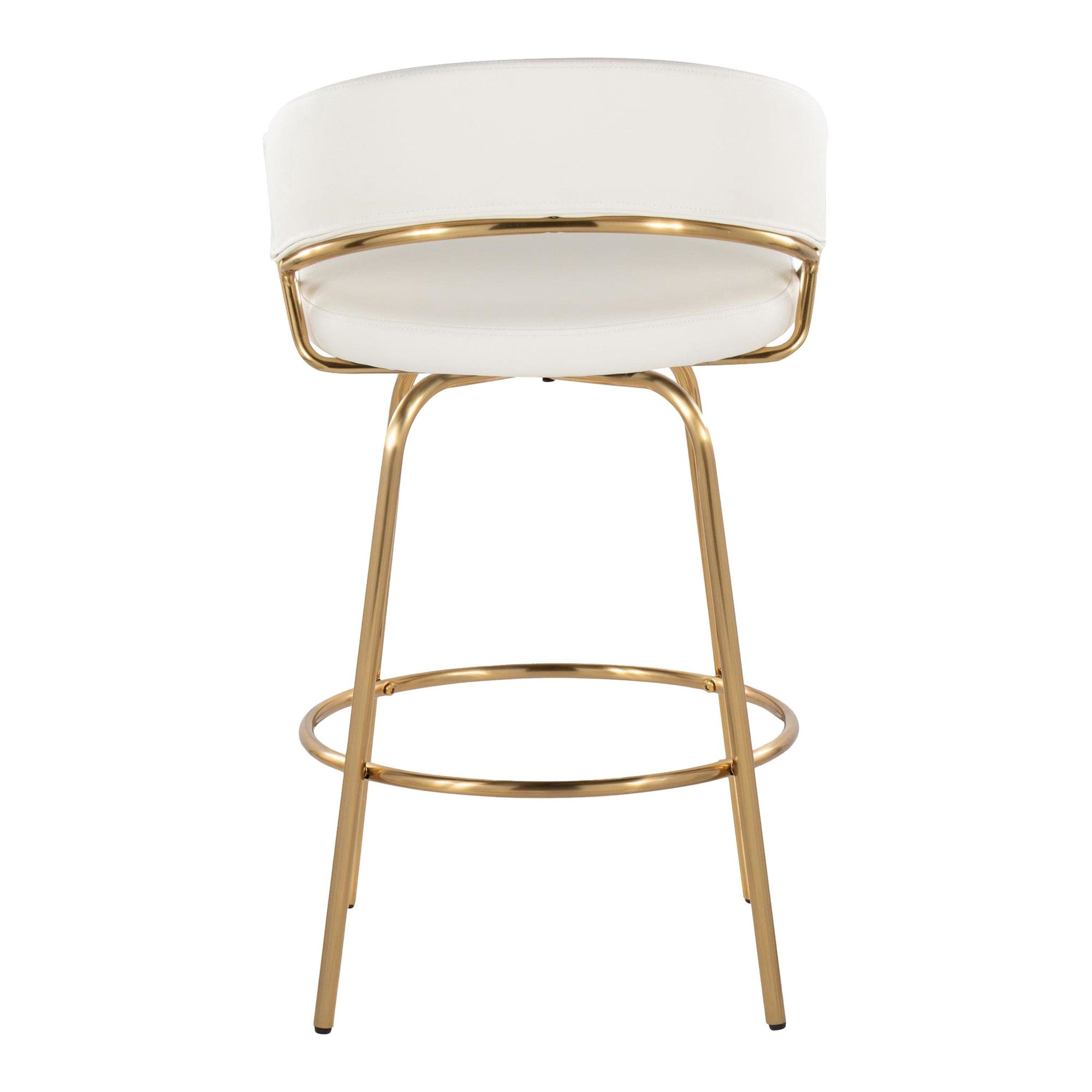 Jie Fixed-Height Counter Stool - Set of 2 - Gold Metal, White PU