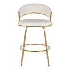 Jie Fixed-Height Counter Stool - Set of 2 - Gold Metal, White PU