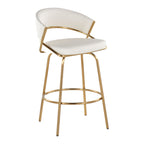 Jie Fixed-Height Counter Stool - Set of 2 - Gold Metal, White PU