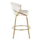 Jie Fixed-Height Counter Stool - Set of 2 - Gold Metal, White PU