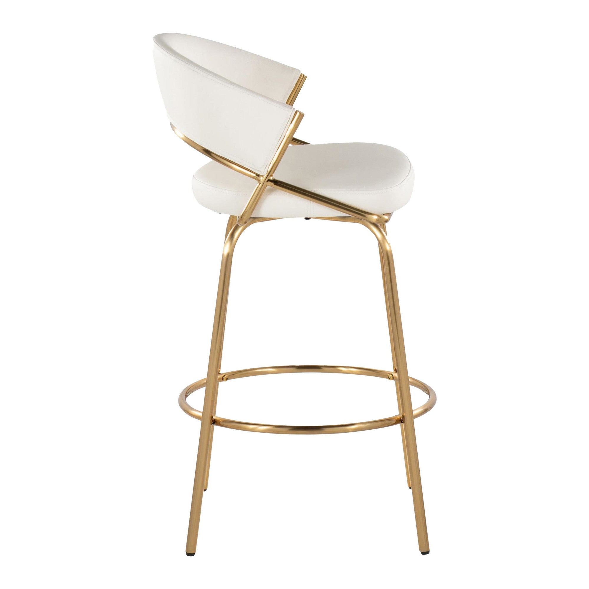 Jie Fixed-Height Counter Stool - Set of 2 - Gold Metal, White PU