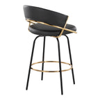 Jie 26" Fixed-Height Counter Stool - Set of 2 - Black Metal, Gold Metal, Black PU
