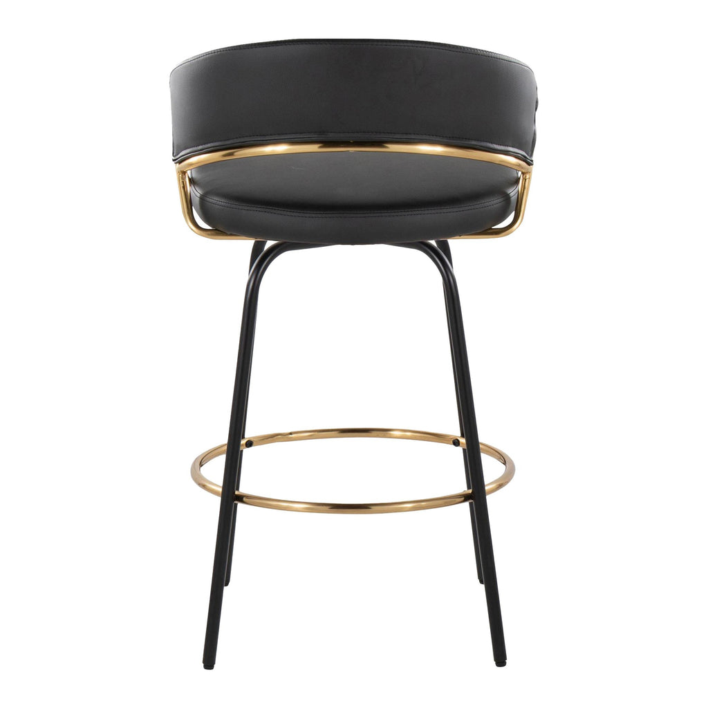 Jie 26" Fixed-Height Counter Stool - Set of 2 - Black Metal, Gold Metal, Black PU