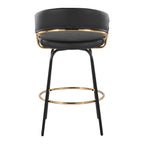 Jie 26" Fixed-Height Counter Stool - Set of 2 - Black Metal, Gold Metal, Black PU