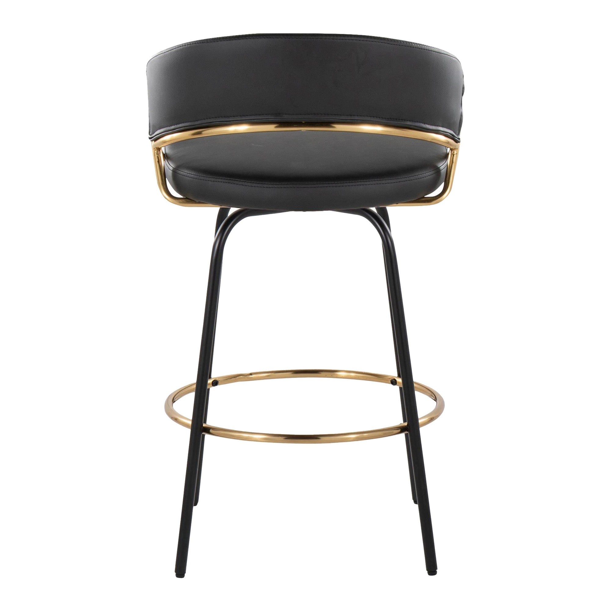 Jie 26" Fixed-Height Counter Stool - Set of 2 - Black Metal, Gold Metal, Black PU