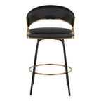 Jie 26" Fixed-Height Counter Stool - Set of 2 - Black Metal, Gold Metal, Black PU
