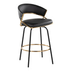 Jie 26" Fixed-Height Counter Stool - Set of 2 - Black Metal, Gold Metal, Black PU