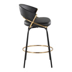 Jie 26" Fixed-Height Counter Stool - Set of 2 - Black Metal, Gold Metal, Black PU