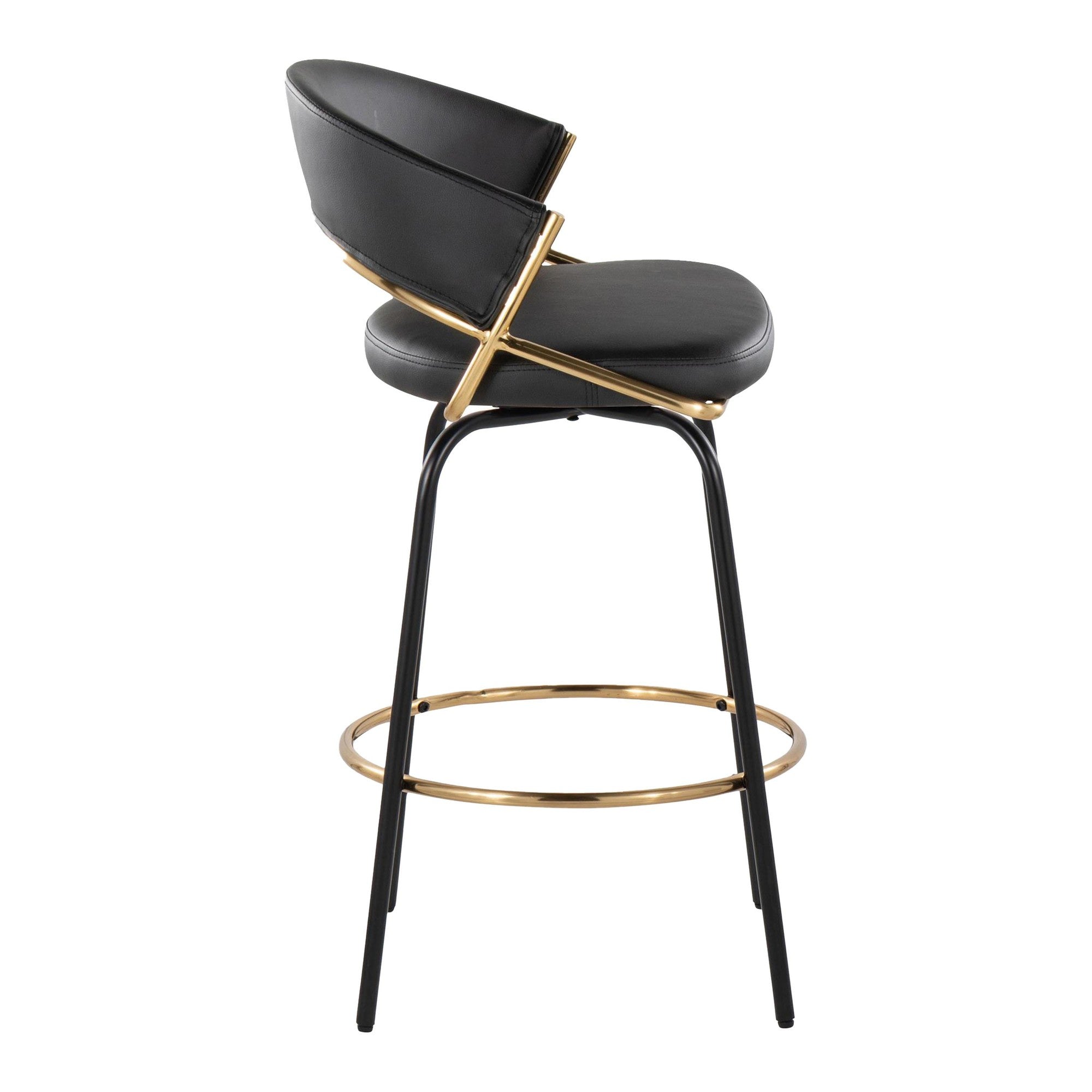 Jie 26" Fixed-Height Counter Stool - Set of 2 - Black Metal, Gold Metal, Black PU