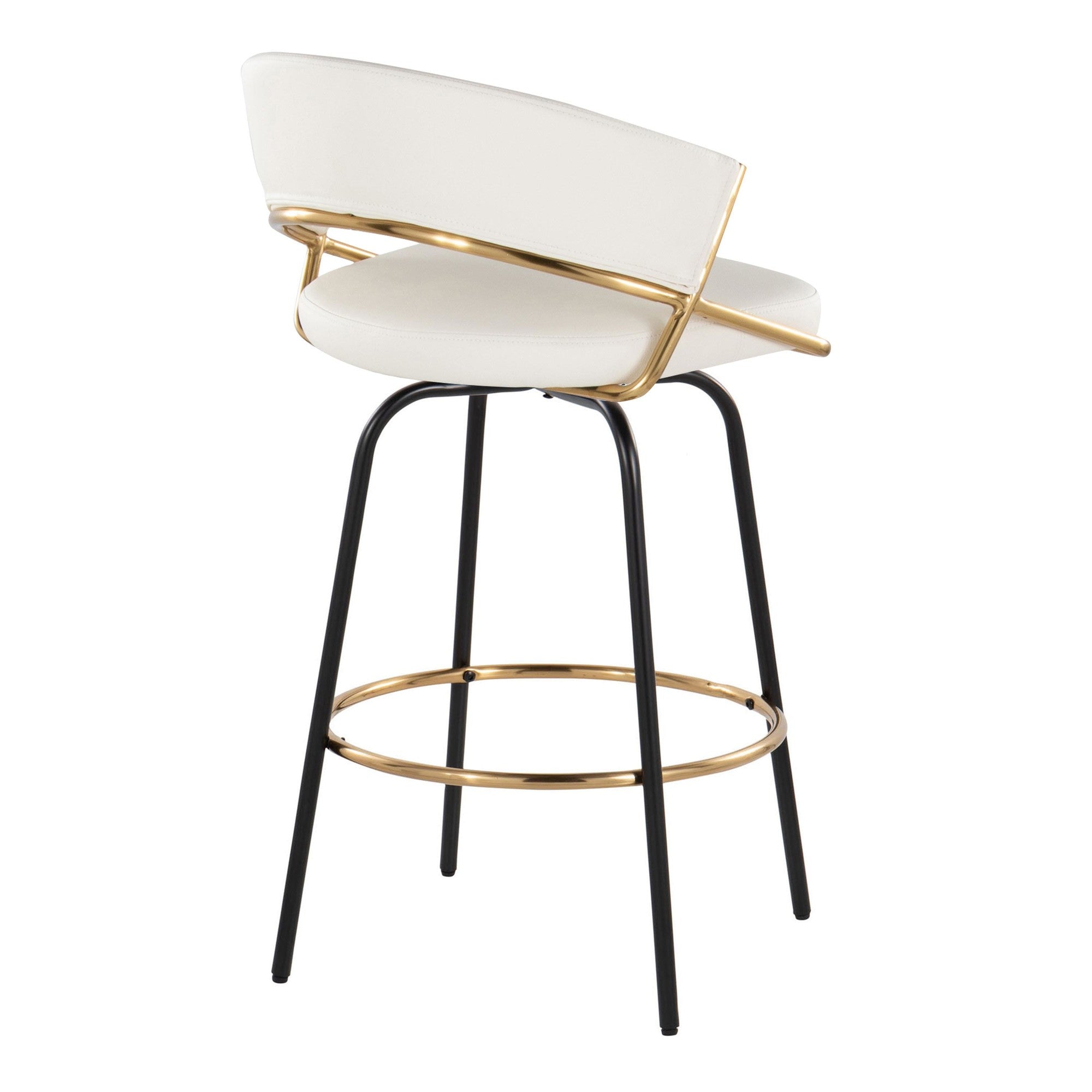 Jie 26" Fixed-Height Counter Stool - Set of 2 - Black Metal, Gold Metal, White PU