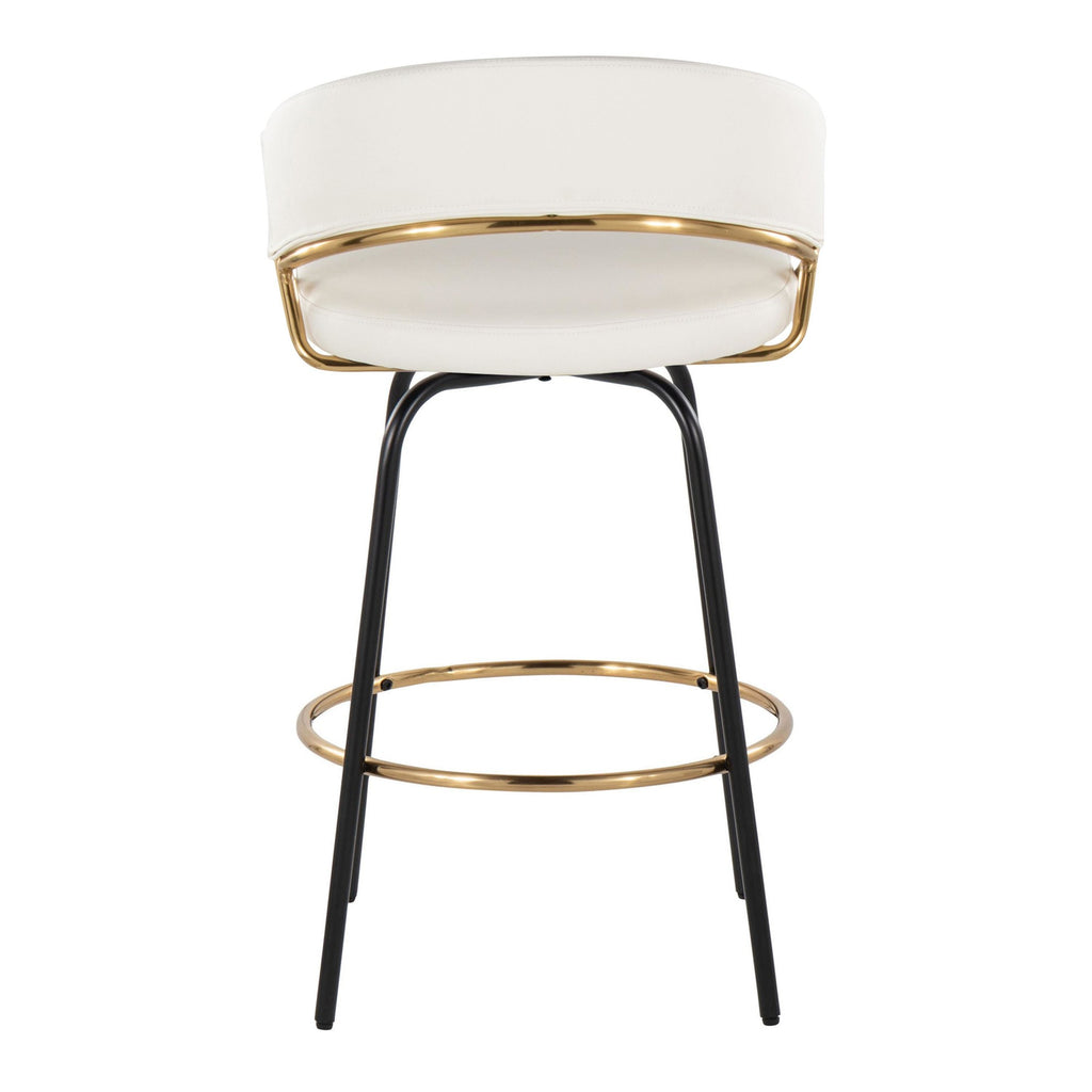 Jie 26" Fixed-Height Counter Stool - Set of 2 - Black Metal, Gold Metal, White PU
