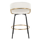 Jie 26" Fixed-Height Counter Stool - Set of 2 - Black Metal, Gold Metal, White PU