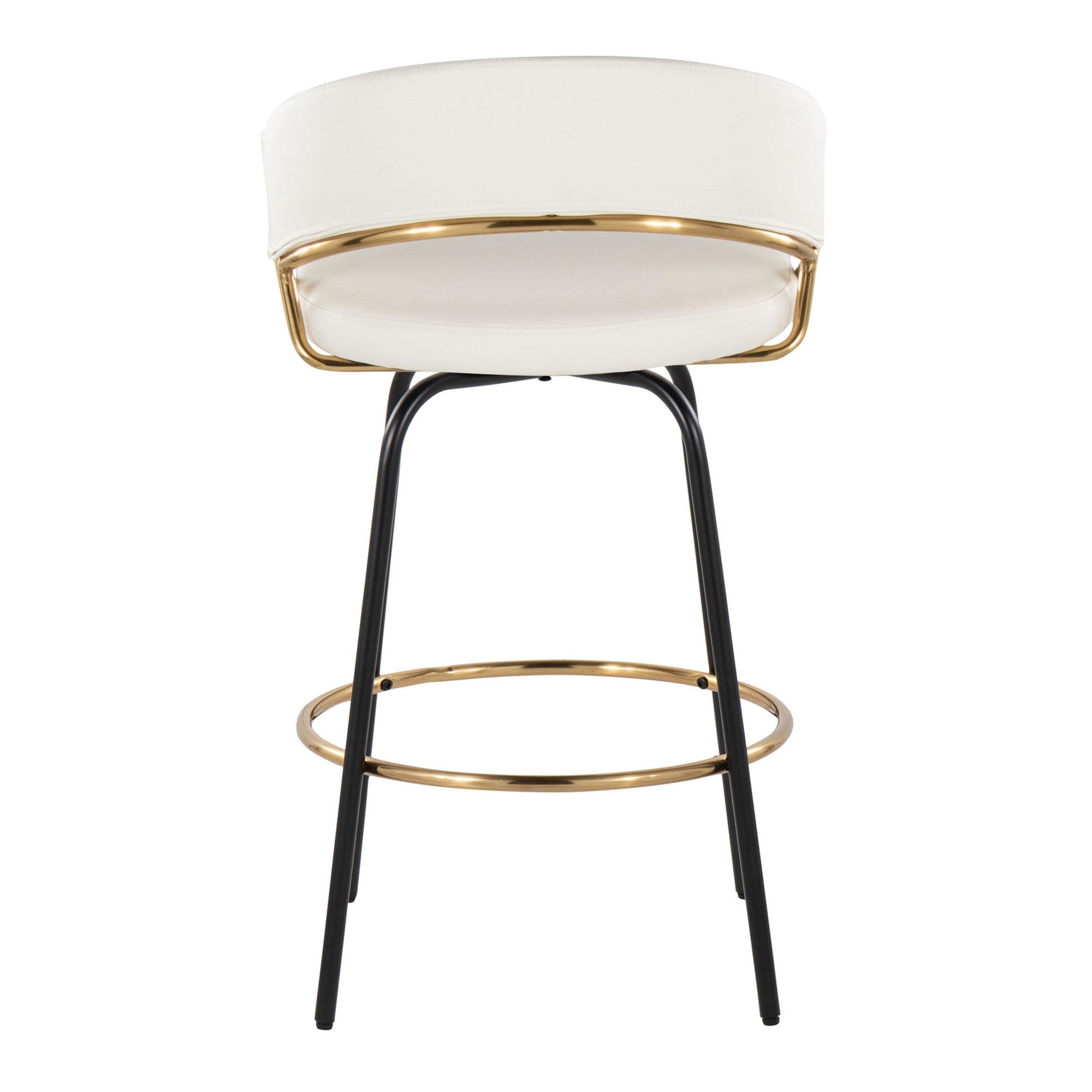 Jie 26" Fixed-Height Counter Stool - Set of 2 - Black Metal, Gold Metal, White PU