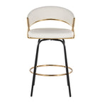 Jie 26" Fixed-Height Counter Stool - Set of 2 - Black Metal, Gold Metal, White PU