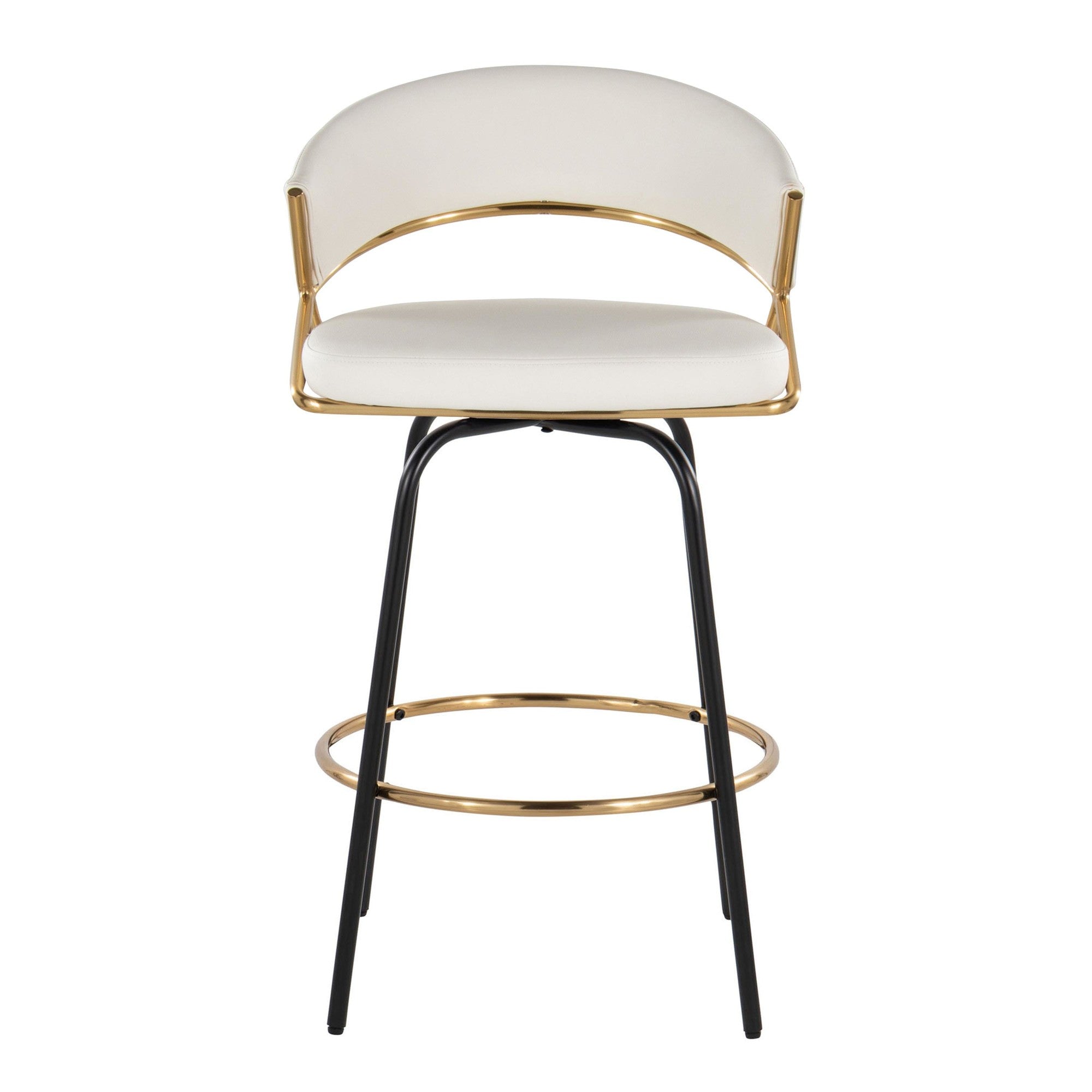 Jie 26" Fixed-Height Counter Stool - Set of 2 - Black Metal, Gold Metal, White PU