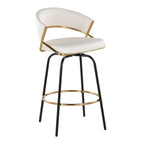 Jie 26" Fixed-Height Counter Stool - Set of 2 - Black Metal, Gold Metal, White PU