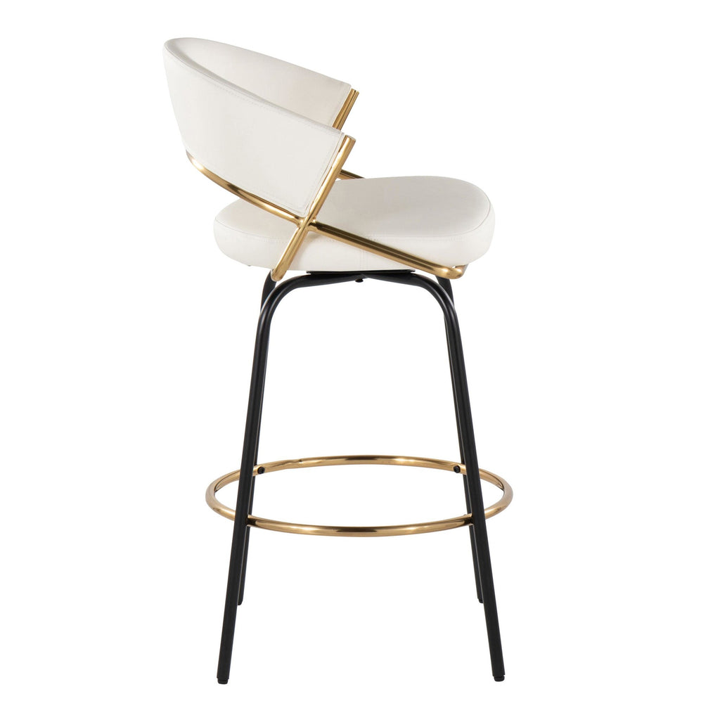 Jie 26" Fixed-Height Counter Stool - Set of 2 - Black Metal, Gold Metal, White PU
