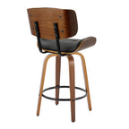 Lombardi 26" Fixed-Height Counter Stool - Set of 2 - Walnut Wood, Black Metal, Black PU