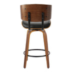Lombardi 26" Fixed-Height Counter Stool - Set of 2 - Walnut Wood, Black Metal, Black PU