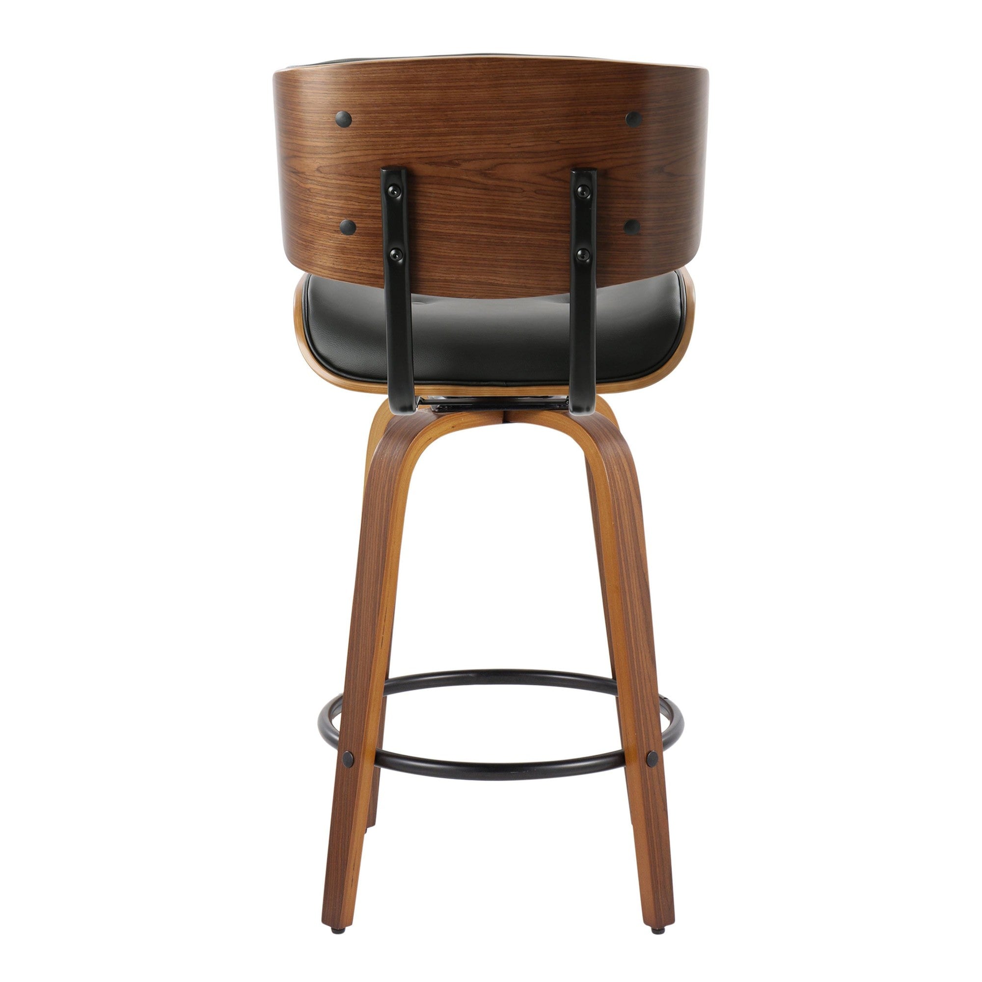 Lombardi 26" Fixed-Height Counter Stool - Set of 2 - Walnut Wood, Black Metal, Black PU