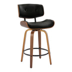 Lombardi 26" Fixed-Height Counter Stool - Set of 2 - Walnut Wood, Black Metal, Black PU
