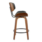 Lombardi 26" Fixed-Height Counter Stool - Set of 2 - Walnut Wood, Black Metal, Black PU