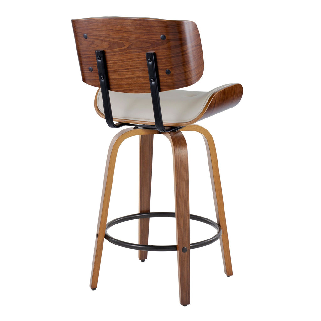 Lombardi 26" Fixed-Height Counter Stool - Set of 2 - Walnut Wood, Black Metal, Cream PU