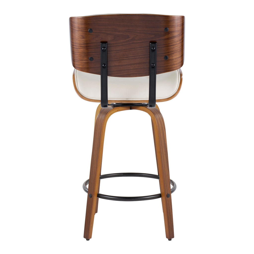 Lombardi 26" Fixed-Height Counter Stool - Set of 2 - Walnut Wood, Black Metal, Cream PU
