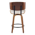 Lombardi 26" Fixed-Height Counter Stool - Set of 2 - Walnut Wood, Black Metal, Cream PU