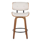 Lombardi 26" Fixed-Height Counter Stool - Set of 2 - Walnut Wood, Black Metal, Cream PU