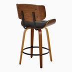Lombardi 26" Fixed-Height Counter Stool - Set of 2 - Walnut Wood, Espresso PU, Black Metal