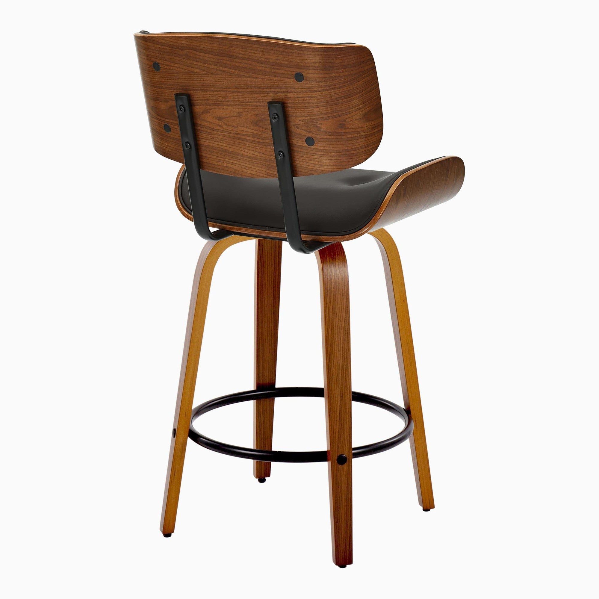 Lombardi 26" Fixed-Height Counter Stool - Set of 2 - Walnut Wood, Espresso PU, Black Metal