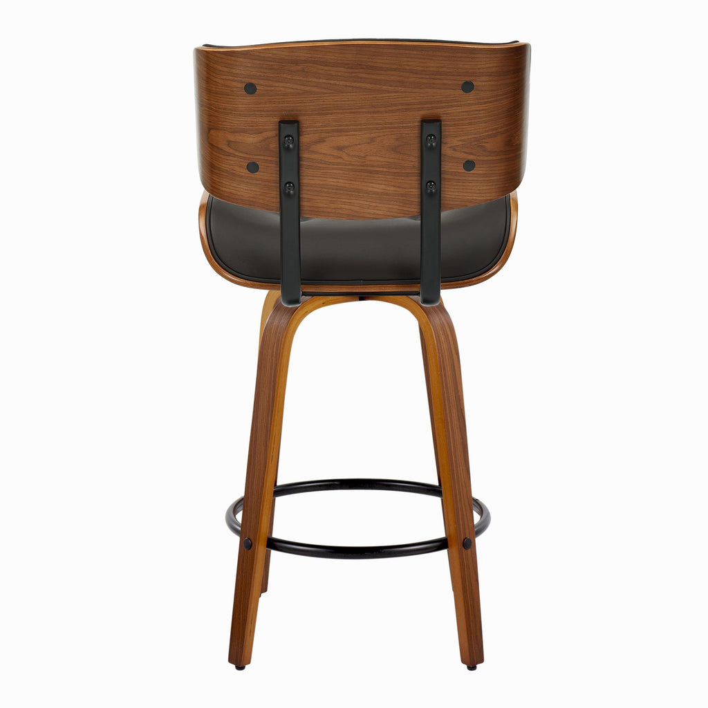 Lombardi 26" Fixed-Height Counter Stool - Set of 2 - Walnut Wood, Espresso PU, Black Metal