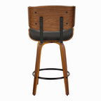 Lombardi 26" Fixed-Height Counter Stool - Set of 2 - Walnut Wood, Espresso PU, Black Metal