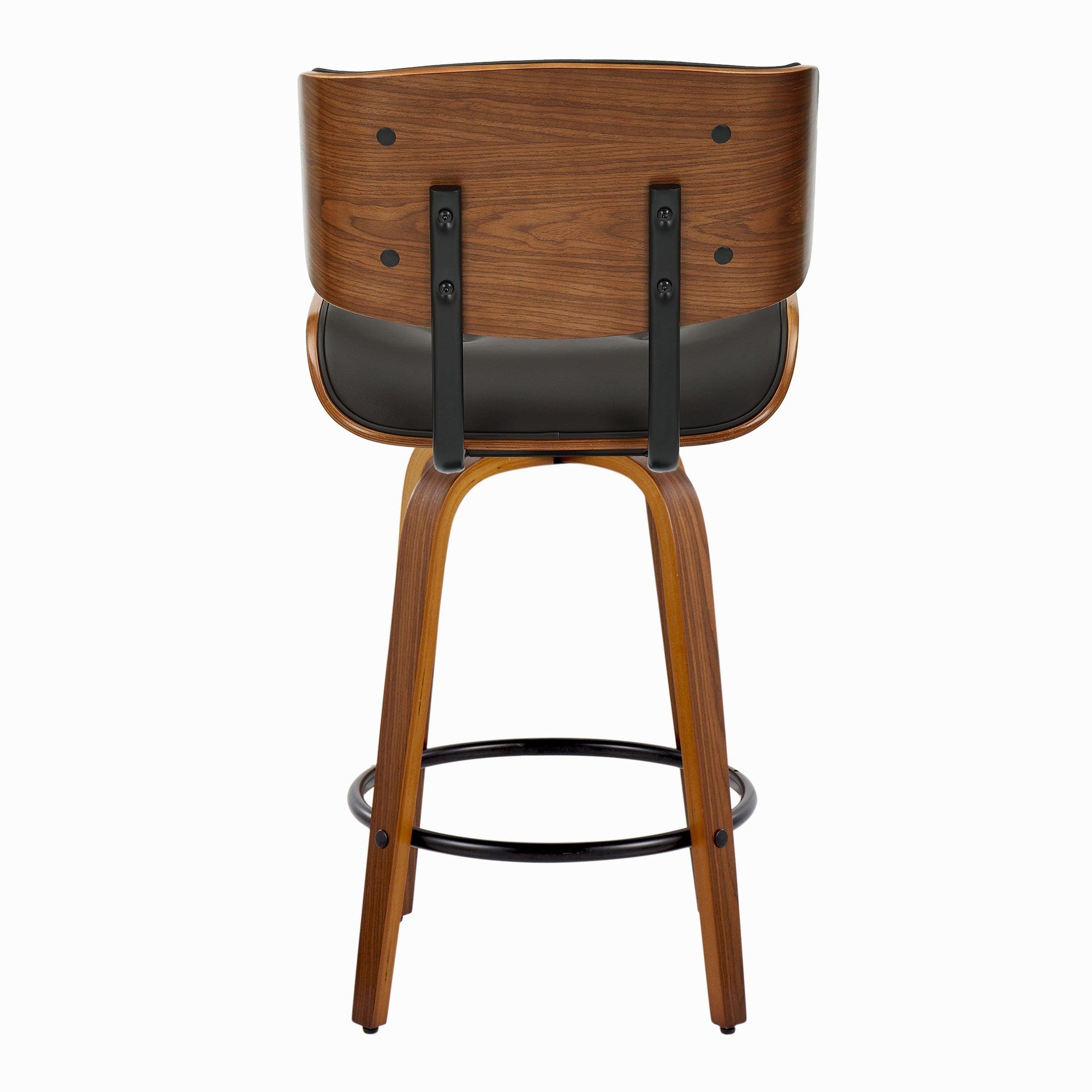 Lombardi 26" Fixed-Height Counter Stool - Set of 2 - Walnut Wood, Espresso PU, Black Metal