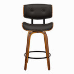 Lombardi 26" Fixed-Height Counter Stool - Set of 2 - Walnut Wood, Espresso PU, Black Metal
