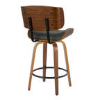 Lombardi 26" Fixed-Height Counter Stool - Set of 2 - Walnut Wood, Black Metal, Grey PU