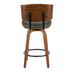 Lombardi 26" Fixed-Height Counter Stool - Set of 2 - Walnut Wood, Black Metal, Grey PU