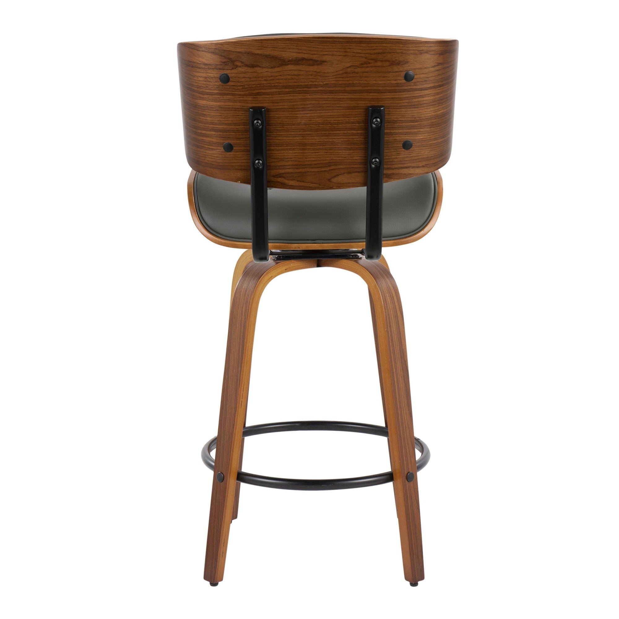 Lombardi 26" Fixed-Height Counter Stool - Set of 2 - Walnut Wood, Black Metal, Grey PU
