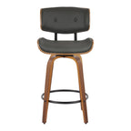 Lombardi 26" Fixed-Height Counter Stool - Set of 2 - Walnut Wood, Black Metal, Grey PU