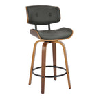 Lombardi 26" Fixed-Height Counter Stool - Set of 2 - Walnut Wood, Black Metal, Grey PU