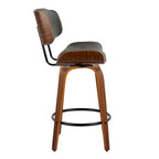 Lombardi 26" Fixed-Height Counter Stool - Set of 2 - Walnut Wood, Black Metal, Grey PU