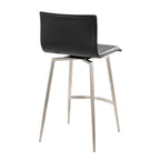 Mara Upholstered 26" Fixed-Height Counter Stool - Set of 2 - Stainless Steel, Black PU