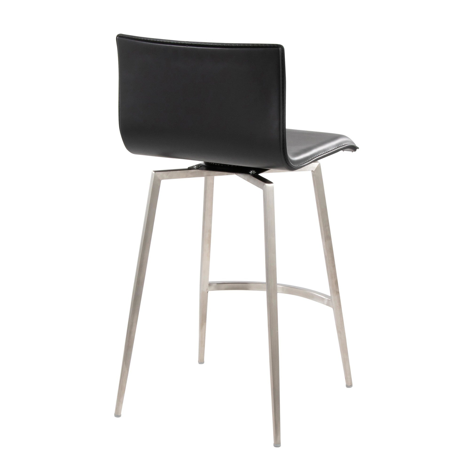 Mara Upholstered 26" Fixed-Height Counter Stool - Set of 2 - Stainless Steel, Black PU