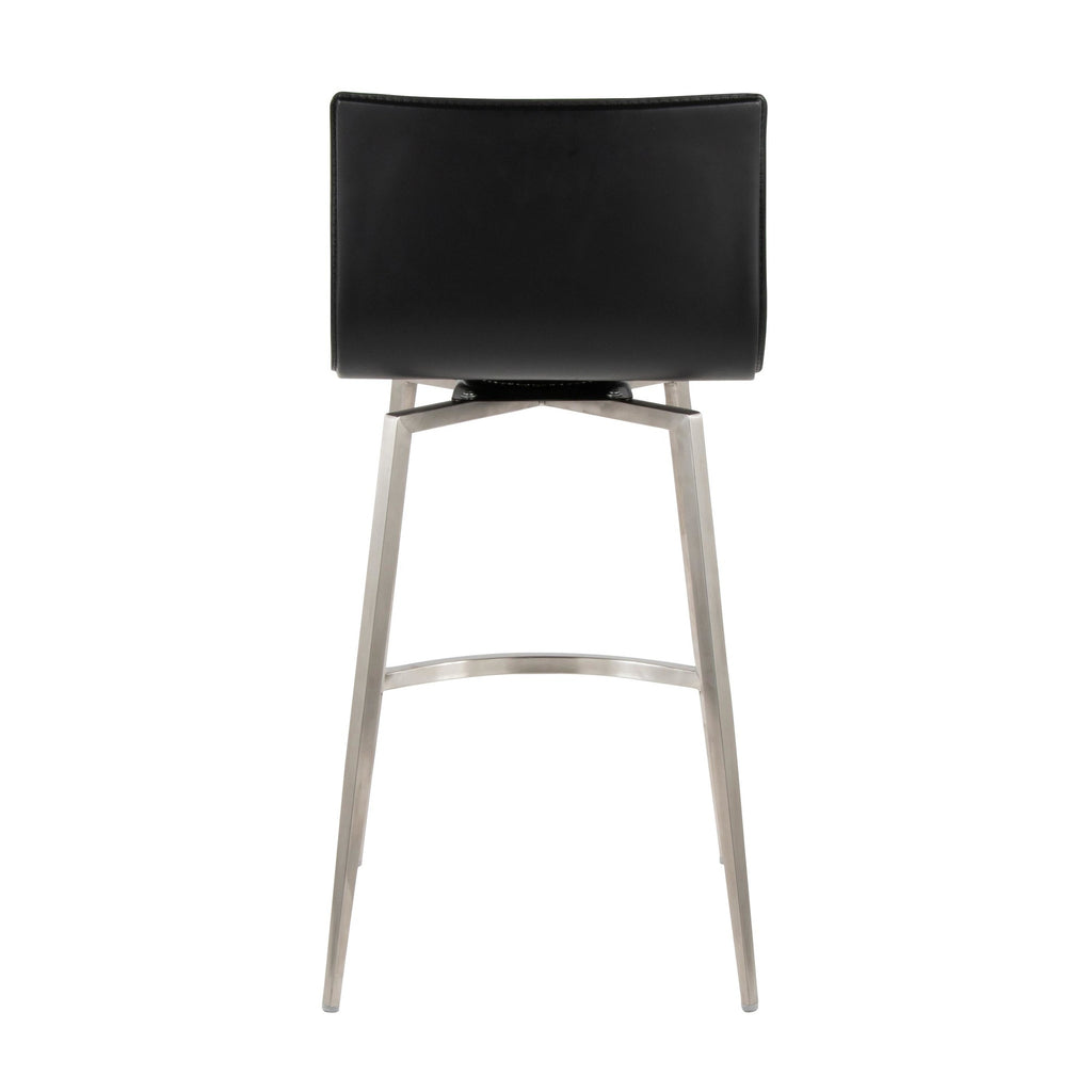 Mara Upholstered 26" Fixed-Height Counter Stool - Set of 2 - Stainless Steel, Black PU