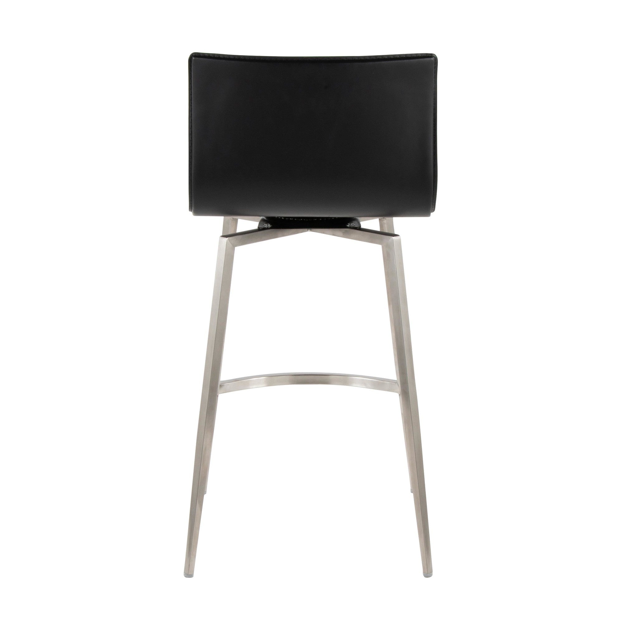 Mara Upholstered 26" Fixed-Height Counter Stool - Set of 2 - Stainless Steel, Black PU