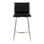 Mara Upholstered 26" Fixed-Height Counter Stool - Set of 2 - Stainless Steel, Black PU