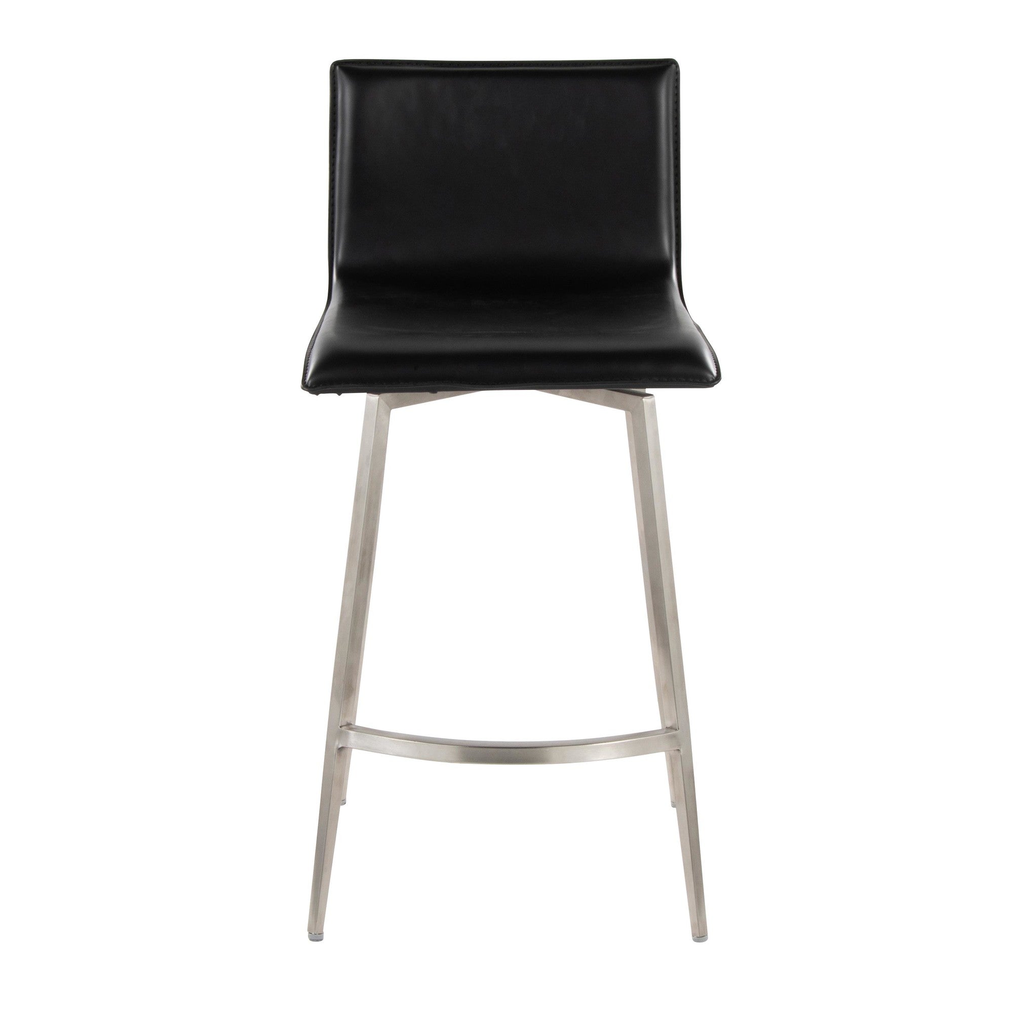 Mara Upholstered 26" Fixed-Height Counter Stool - Set of 2 - Stainless Steel, Black PU