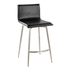 Mara Upholstered 26" Fixed-Height Counter Stool - Set of 2 - Stainless Steel, Black PU